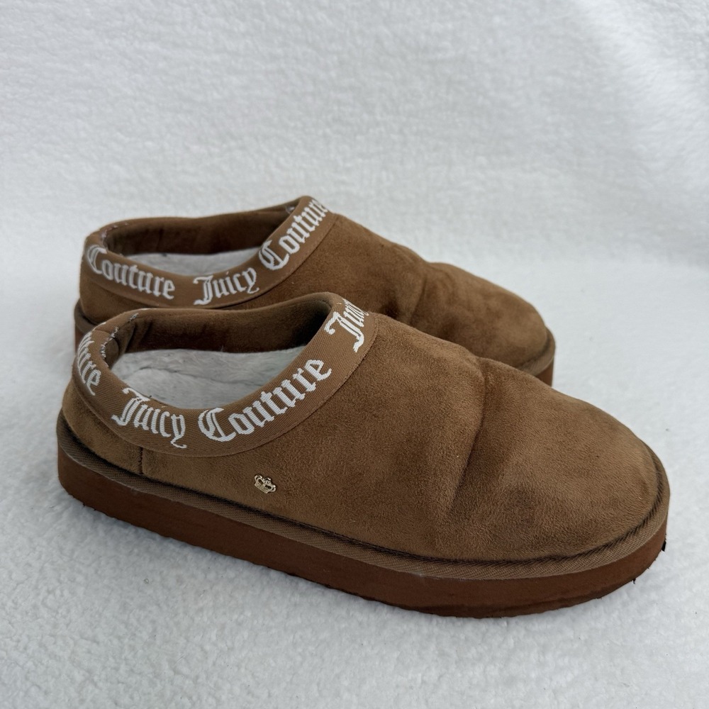Juicy Couture Oney Slippers Slides Women's Size 9 White Faux Fur Tan